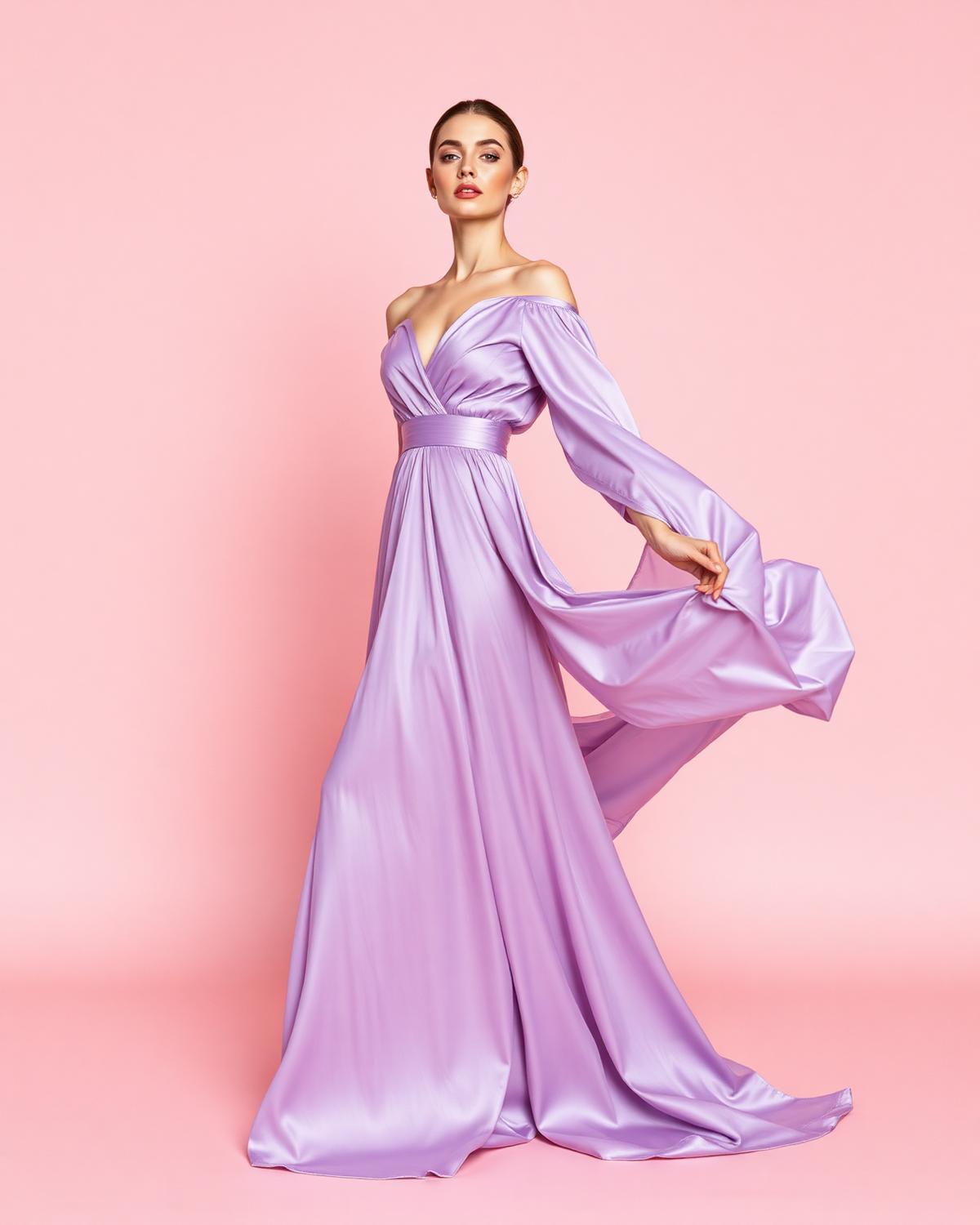 Modelo con vestido lila de la nueva coleccion